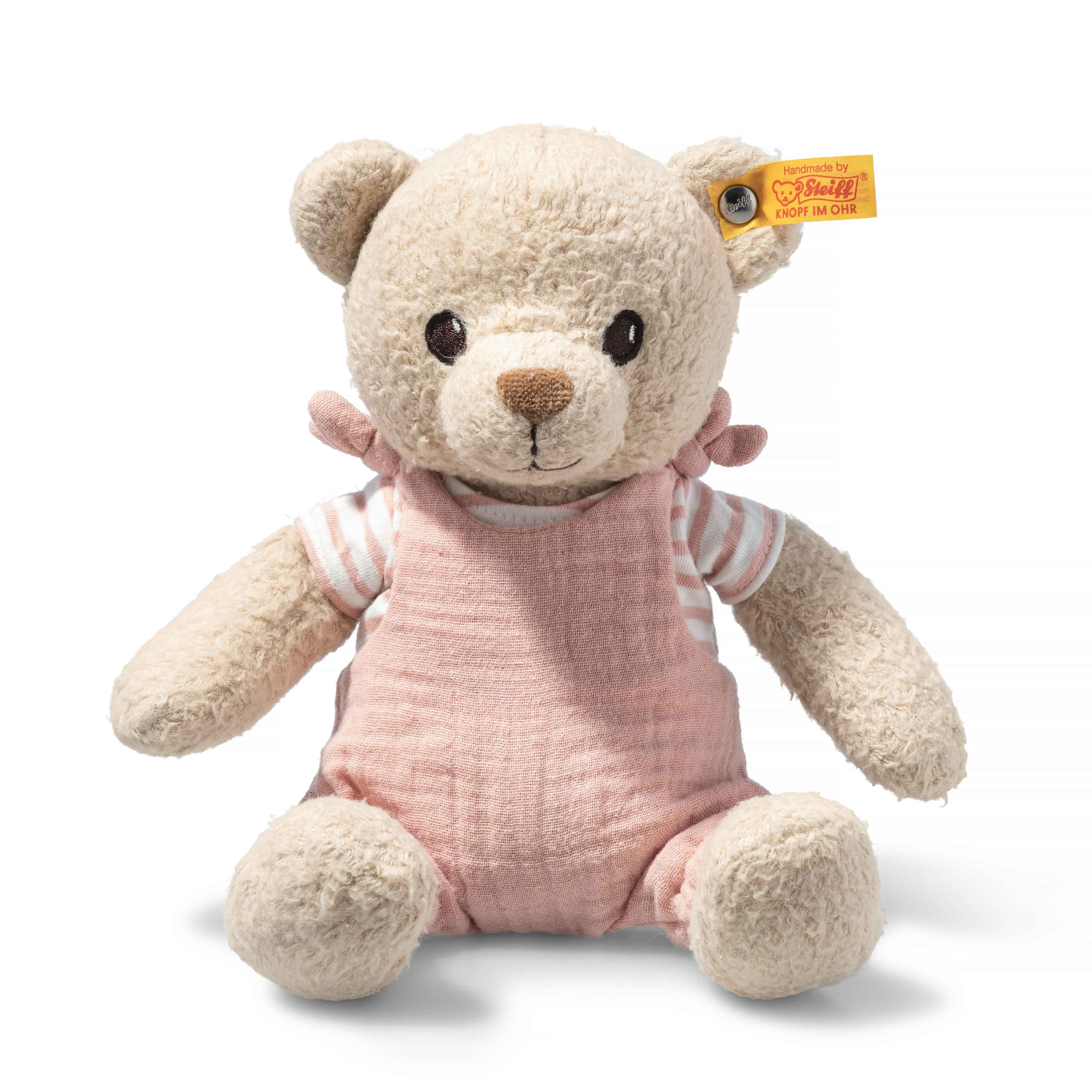 GOTS Nele Teddybär 26 cm beige/rosa sitzend